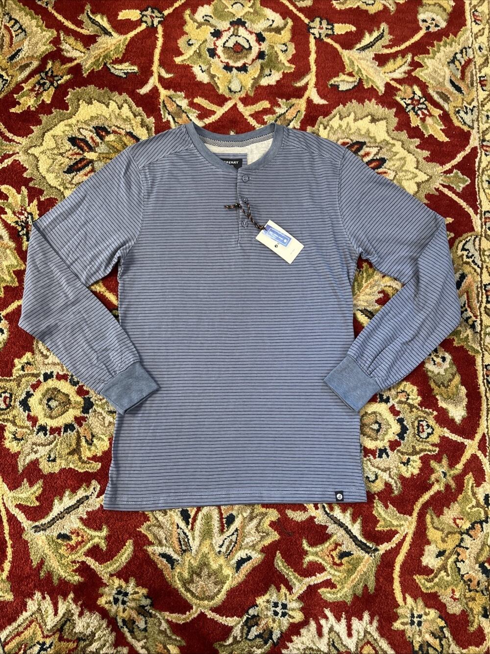 NWT Sperry Mens M Striped Long Sleeve Henley‎ Button Down Shirt Soft Jersey $32